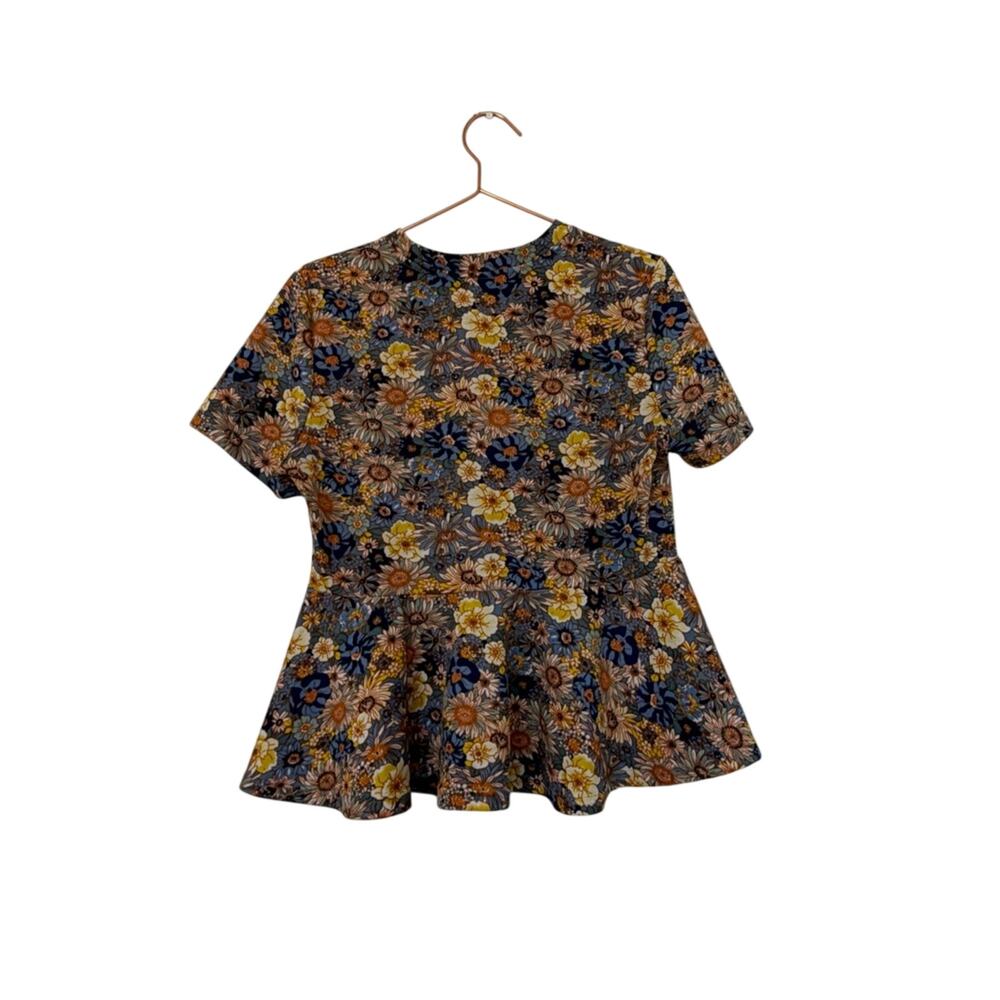 SHEIN amorya Navy Floral Short Sleeve Peplum Top size XL - Picture 4 of 6